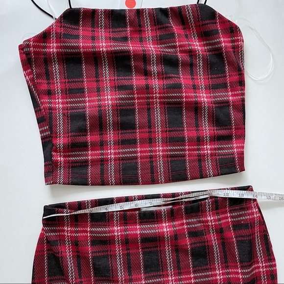 Red buffalo plaid print two piece matching skirt set - Picture 5 of 7